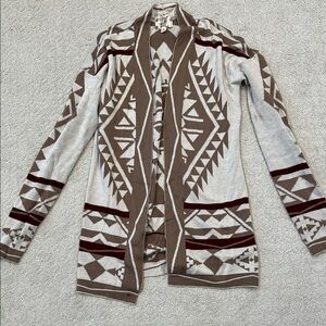 Geometric Patterned Brown burgundy and Cream Women's Sweater